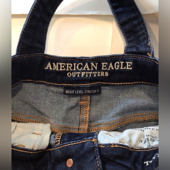 American Eagle Womens Size 6 Reg Jegging Overall Bib Overalls Blue Jeans Stretch - Picture 13 of 16